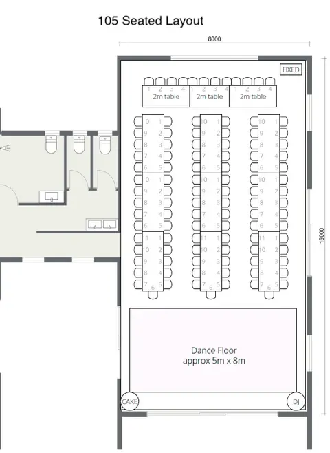 Floor plan for a 105 seated layout