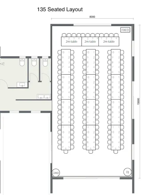 Floor plan for a 135 seated layout, option one