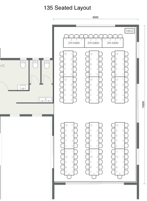 Floor plan for a 135 seated layout, option two