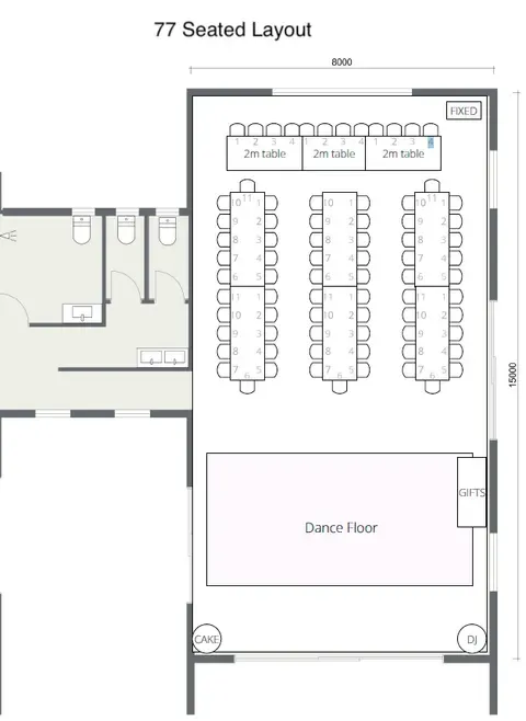 Floor plan for a 77 seated layout